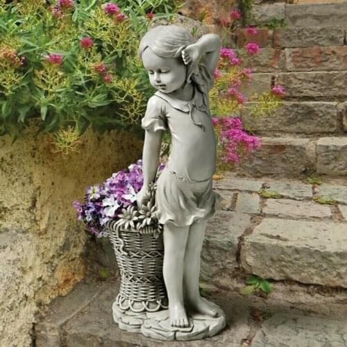 Flower Girl Garden Statue Sculpture Figurine Basket Outdoor Garden Decor