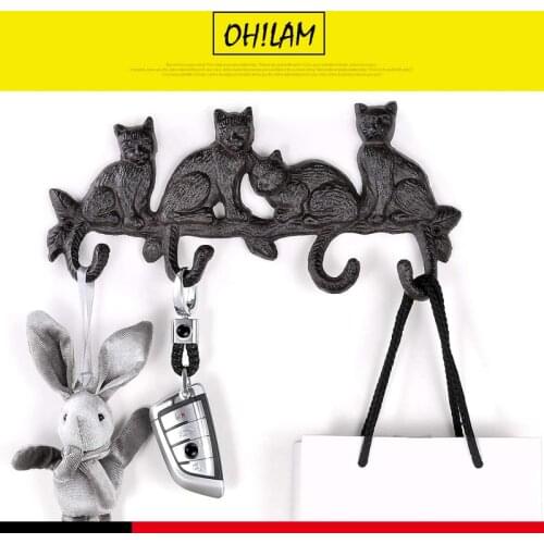 Decorative Cast Iron Wall Hook Rack Vintage Design Hanger 4 Cats Cast Iron Wall Hanger Coat Hook Antique Decorative Wall Hanging