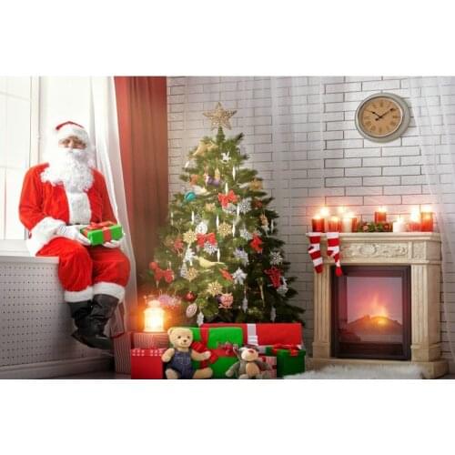 Christmas Backdrop Santa Claus Sitting by the Window Photography Background Xmas New Year Party Decor Photo Booth Studio Prop