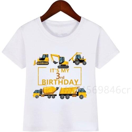 Boy Construction Cars Birthday Number Print T Shirt Children Birthday Boy T-shirt Boy&Girl Funny Gift Tshirt Present Boy Clothes