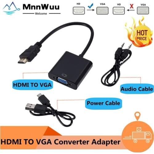 HDMI-compatible Female to VGA Male Converter 3.5mm Audio Cable Adapter 1080P FHD Video Output for PC Laptop TV Monitor Projector
