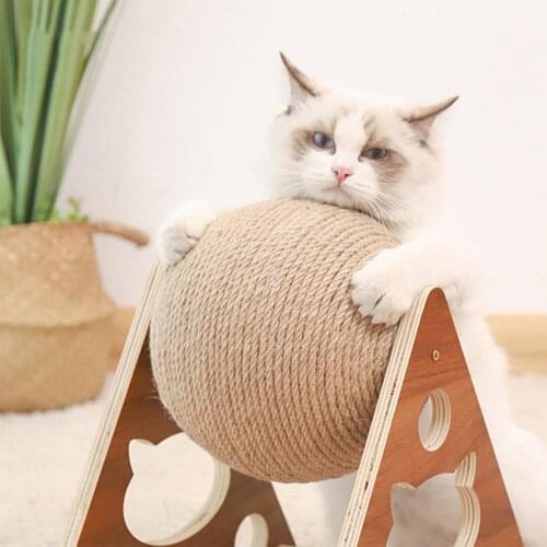 Wooden Pet Cat Catch Scratch Ball Sisal Rope Ball Pet Interactive Play Toy Cat Grinding Paws Scratcher Climbing Frame for Cat