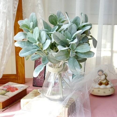 Artificial Flowers Flocking Rabbit Ear Leaf Fake Plant Vase for Home Decoration Accessories Christmas Wreath Material Scrapbook