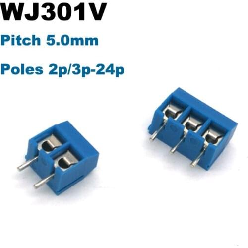 30/50/100pcs Pitch 5mm Screw PCB Terminals Block Connector Straight Pin 2P 3P 301V Brass Morsettiera Terminal Blocks Bornier 15A