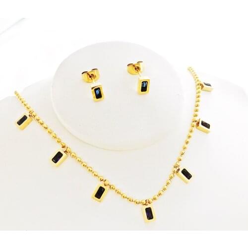 StainlessSteel Set Necklace Earrings for Women Bohemian Black White Crystal Women Pendant Necklace Jewelry Accessories Wholesale