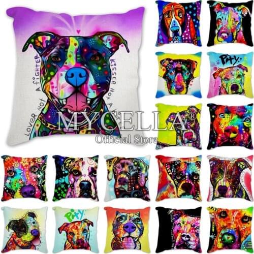 Colorful dogs Art Cushion Cover Labrador Retriever Teddy Sheepdog Throw Pillow Cotton Linen Pillowcase For Sofa Home Decoration