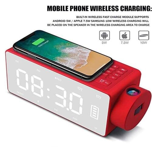 Creative Bluetooth Speaker Alarm Clock Projection Clock Radio Speaker with DIY Ringtone Call Wireless Speaker FM Radio Mirror