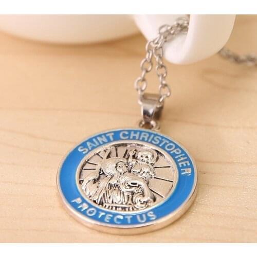 Retro Round Saint Christopher Pattern Pendant Necklace Mens Womens Necklace Metal Religious Pendant Accessories Party Jewelry