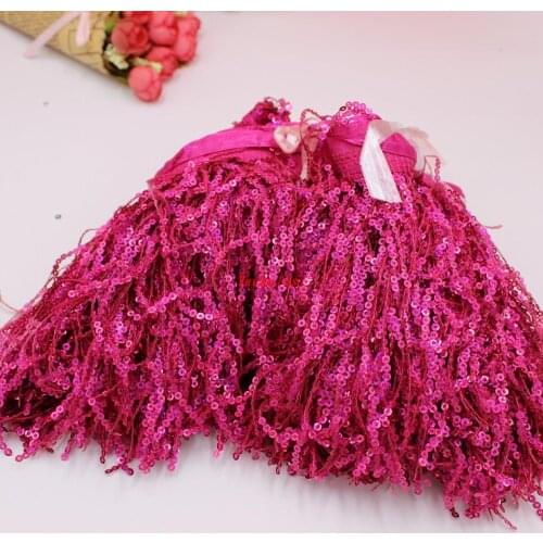 YACKALASI Pink Sequined Tassel Fringe Lace Latin Dress Macrame Trimming 3mm size Sequin 9-15cm Long 10Yard/Piece