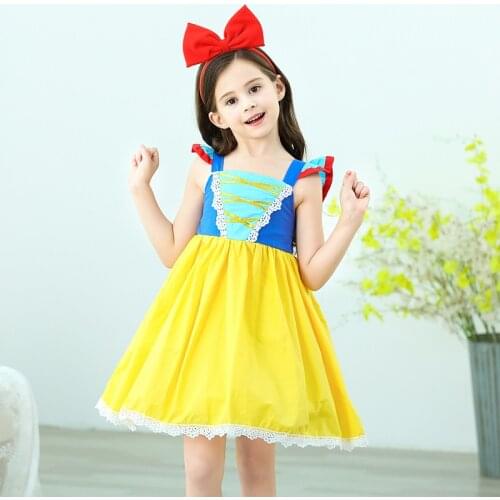 Cute Snow White Baby Girls Dress Summer Cotton Casual Party Princess Costume Christmas Dress And Headband Cosplay Kids Clothes