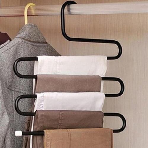 Stainless Steel Multi-function S Shape Clothes Hangers Pants Tie Storage Cloth Rack Multilayer Storage Closet Bedroom Organizer