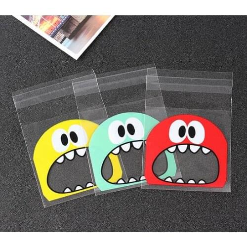 New Arrival 100 pieces/pack 10*10CM Cute Foodie 3 Colors Self-adhesive Plastic Bags For Cookies, Biscuits
