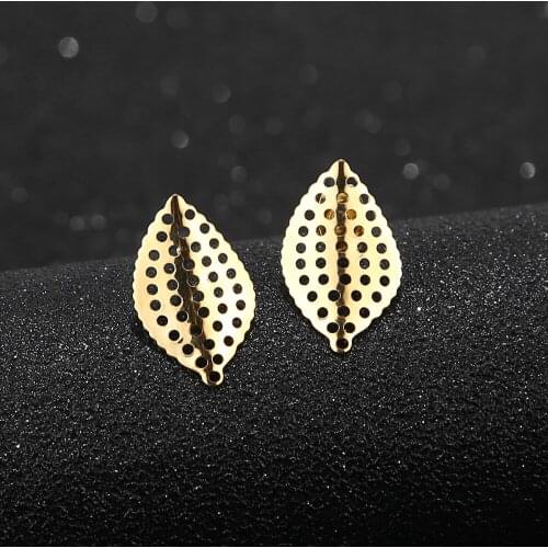 New arrived stainless steel leaf Earring Settings 18mm Golden Post Ear Stud Loop Components for Earring Making
