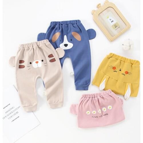 Autumn Toddler Pants Cotton High Waist Belly Protection Pants for Baby Boys Girls Cartoon Print Warm Baby Trousers