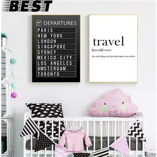 Airport Board Destination Poster Canvas Painting Wall Art Honeymoon Travel Quotes Pictures Home Decoration(Accept Customization)