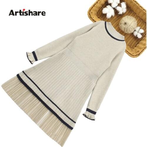 Girls Sweater Dress Patchwork Girl Dress Autumn Winter Children Party Dress Casual Knitted Clothes For Girls