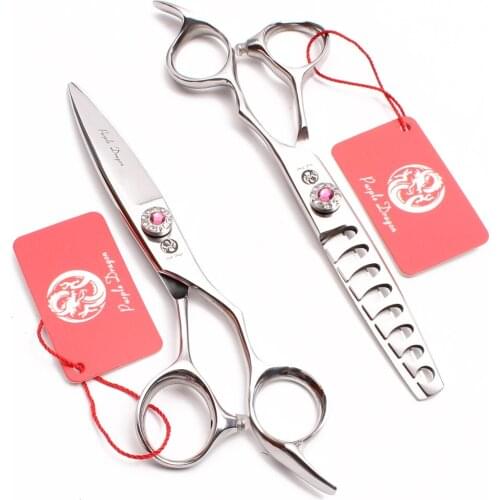 Professional Pet Scissors 6" 440C Pink GEM Dog Scissors Straight Shears Thinning Shears Grooming Scissors Fish Bone Tooth Z9022