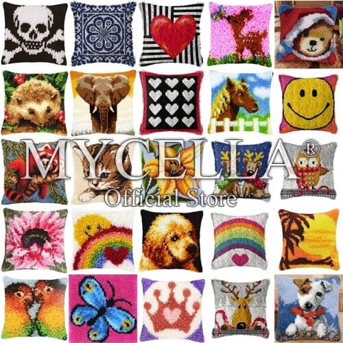 Rainbow skull cat dog owl Latch Hook Pillow Kits DIY Segment Embroidery Materials Package Coarse Pillow Cross Stitch knooppakket