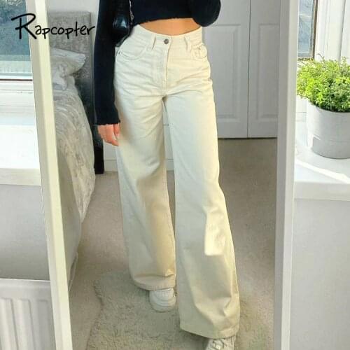 Rapcopter Wide Jeans Baggy Pockets Zipper Cargo Pants Y2K Aesthetic Deinm Pants Fahion Mom Pants Women Korean Vintage Trousers