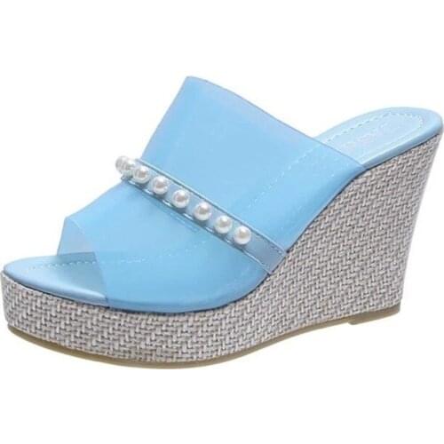 Women 10 CM High Heels Slippers Jelly Transparent Summer Chunky Shoes For Female Platform Wedges Mules Ladies Slides Plus 35-42