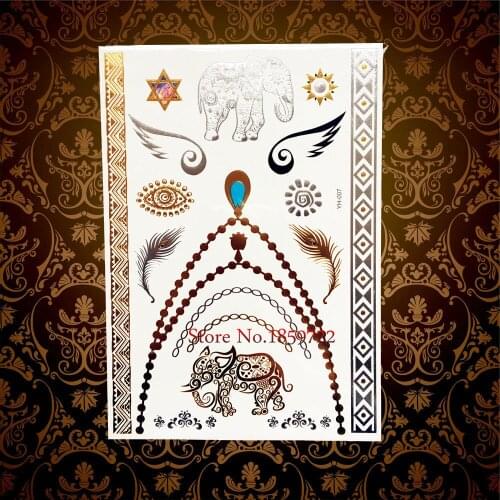 New Desinger Ganesha Flash Waterproof Temporary Women Tattoos HYH7 Fake Transfer Elephant Wings Feather Eye Henna Tattoo Paste