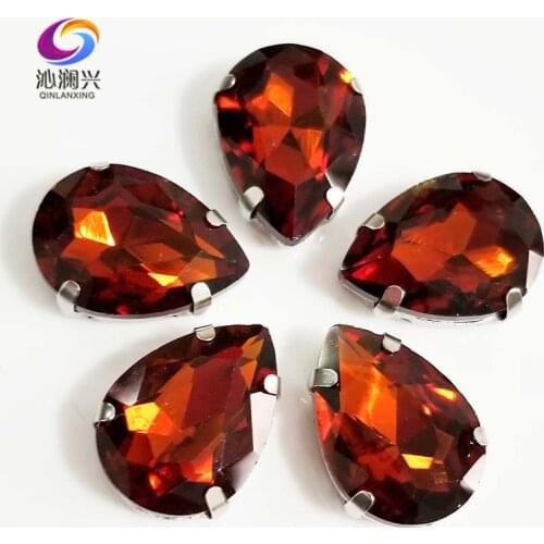 Dark brown teardrop shape High quality Glass Crystal flatback sew on claw rhinestones,Diy Clothing accessories SWS31