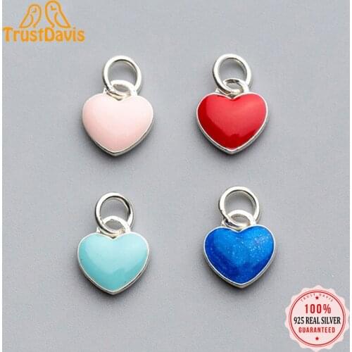 TrustDavis Real 925 Sterling Silver Sweet Love Colour Glaze Romantic Heart Charm Pendant Handmade DIY Accessories Wholesale DZ11