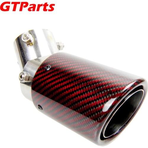 Car Universal No Logo Angle Adjustable Carbon Fibre Exhaust Tip Curly Edge Red Carbon Fiber Muffler Tip for Toyota Honda Nissan