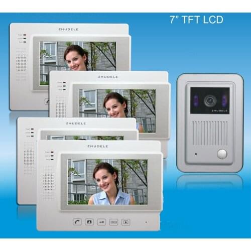 ZHUDELE Top quality 7" luxury color video door phone,CCD camera ,touch screen with SD CARD,nightvision, unlocked phone (1 to 4)