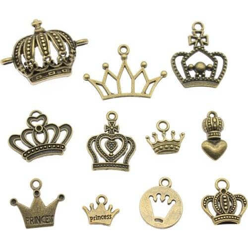 WYSIWYG 40g Antique Bronze Color Zinc Alloy Random Mix Styles Crown Charms DIY Handmade Craft For Jewelry Making