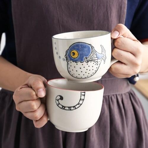 Japanese ceramic milk coffee cup large capacity mug with spoon microwave oatmeal noodle breakfast bowl water tea cup