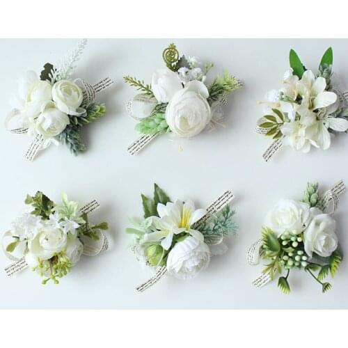 YO CHO Corsage and Boutonniere Bride Bridesmaid Wedding Wrist Corsage Groom Groomsmen Boutonniere White Prom Party Meeting Decor