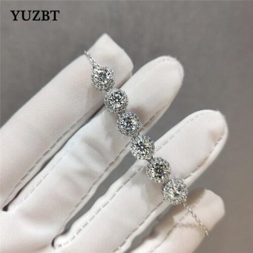 YUZBT 18K White Gold Plated 3 Carat Round Gemstone Bracelet Excellent Cut Diamond Test Past D Color Moissanite Wedding Chain