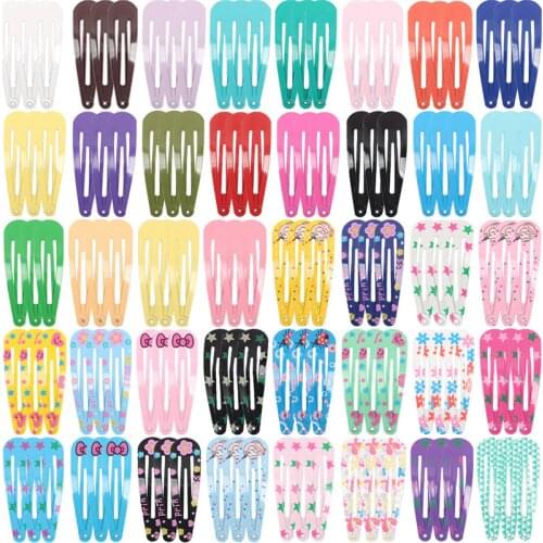 New 40Pcs/Packed Kids Hair Accessories 5cm Metal Hair Clips Flower Bow Animals Printing Solid Hairpins Snap Drop Clip Barrette