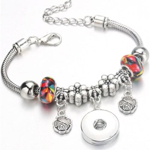 New 2 Colors Ceramics Snap Bracelet Lobster Buckle Snake Chain Bangles Beaded bracelet Fit 18MM Snap Jewelry Women 9934