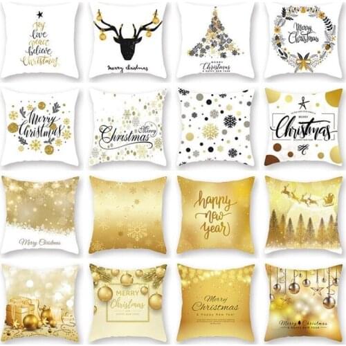 Golden Christmas Style Trees Deer Nice Throw Square Pillow Cover Cartoon Creative Personalized Kids Adults Pillowcase