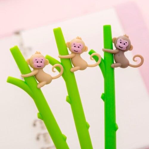1 Pcs Cute Cartoon Tree Climbing Monkey Neutral Pen Creative Fountain Pen Plastic Signature Pen Student Stationery Supplies