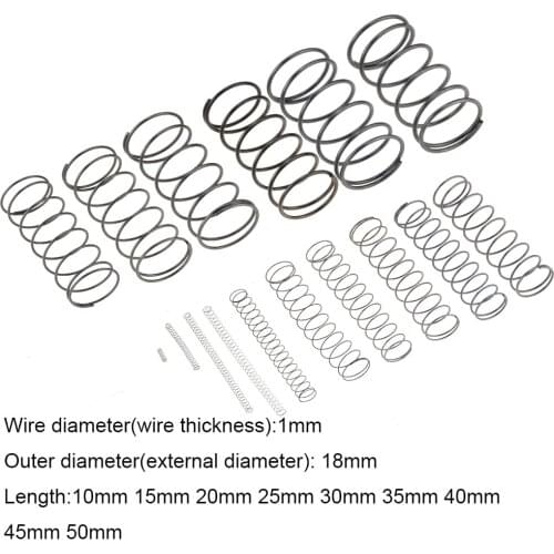 10PCS 1.0*18*10-50mm Spring Steel Small Compression Release Mechanical Return Spring Pressure Spring OD 18mm 1.0x18x10-50mm