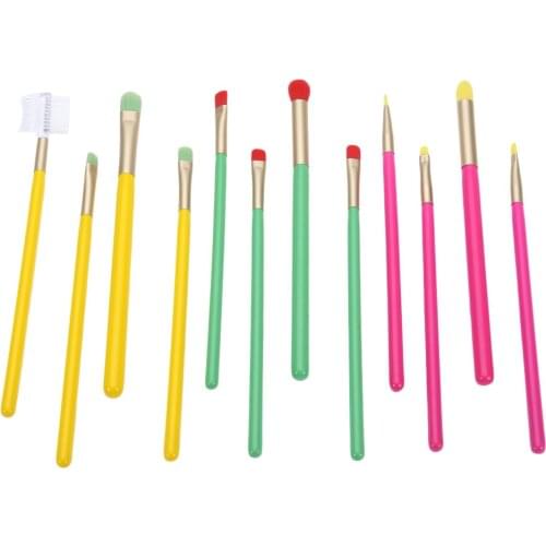 12pcs Colorful Wood Handle Foundation Eye Makeup Brushes