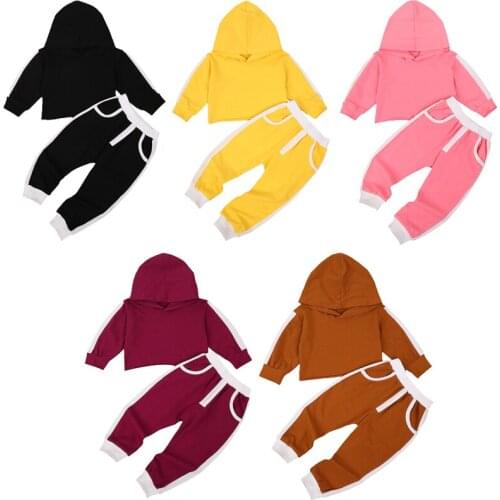 1-5Years 2PCS Kid Baby Boys Girls Clothes Set Long Sleeve Hooded Top +Sports Pants Outfit Set