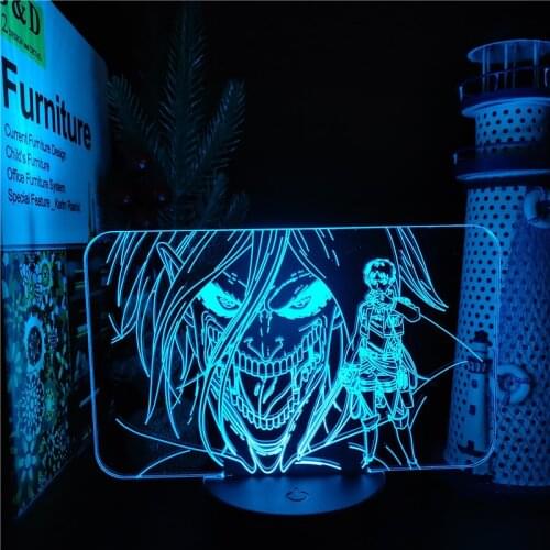 Attack on Titan Levi Ackerman 3D Lamp Anime Acrylic LED Night Light Bedroom Decor Kid Lampe Home Decoration Lampara Child Gifts