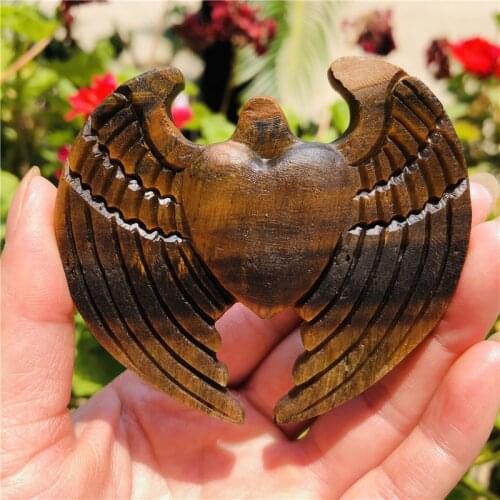 6cm Beautiful carved crystal with natural quartz tiger eye angel wings