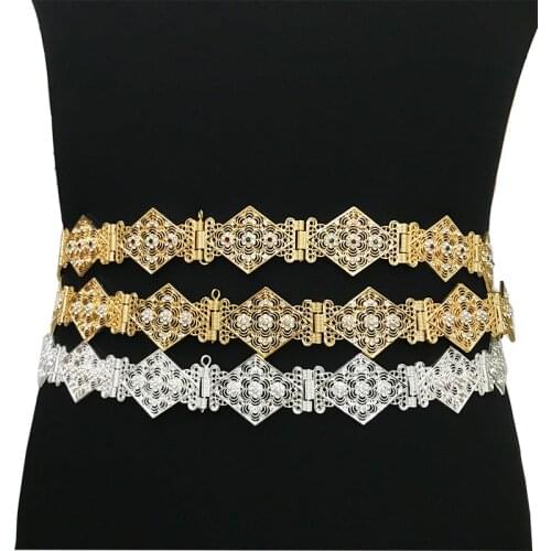 Algerian mother baby metal waist chain with adjustable hollow-out flower design for a shiny wedding dress womans belt jewelry