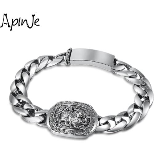 Apinje Vintage 925 Sterling Silver Bracelet Pixiu Personality Men Punk Jewelry