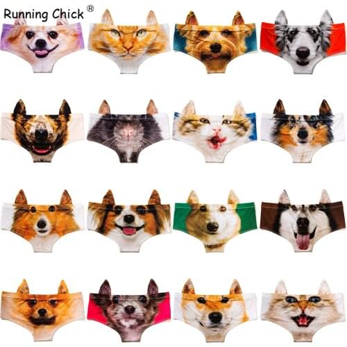 Cat Pet Dog Animal Ears Print Seamless Breathable Womens Panties Low Waist Sexy Triangle Pants, Women Underwear