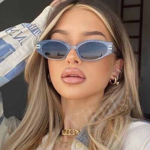 Brand Vintage Small Cat Eye Sunglasses Women Diamond Shades For Women 90s Metal Stripes Rectangle Sun glasses Men Unisex UV400