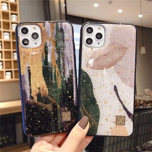 Gold Foil Marble Glitter Case for iPhone 12 11 Pro XS Max XR X Colorful Case Soft TPU Shockproof Cover For iPhone 7 8 6 6s Plus