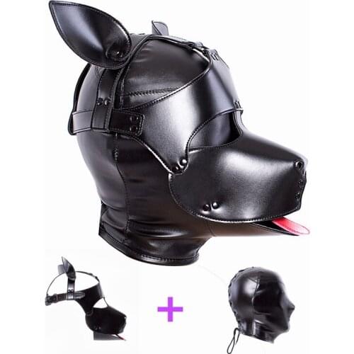 Black High Quality Adjustable Leather Erotic Dog Mask Bdsm Bondage Hood for Fetish Pup Cosplay Role Play Costumes Sex Products