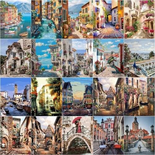 GATYZTORY Picture By Numbers City House Landscape Acrylic Drawing Canvas Wall Art Oil Painting DIY Home Decor Gift 40x50cm