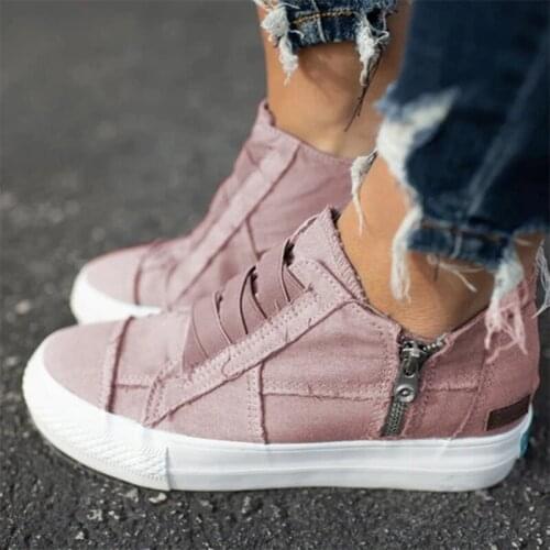 Women Flat Shoes New Vulcanized Shoes Canvas Couple Models Breathable Non-slip Sneakers Solid Color Comfortable Zipper Womens